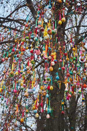 Vladimir, Russia - May 08, 2022: Easter eggs on a treeのeditorial素材