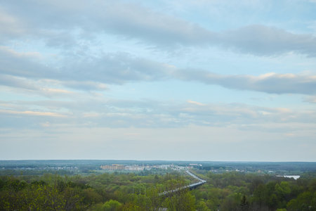 Vladimir, Russia - May 08, 2022: Panorama of the central road at the exit from the cityのeditorial素材
