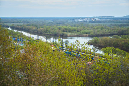 Vladimir, Russia - May 08, 2022: Panorama of the city from a height on the Klyazma riverのeditorial素材