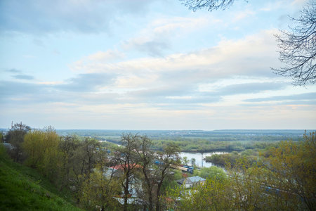 Vladimir, Russia - May 08, 2022: Panorama of the city from a height on the Klyazma riverのeditorial素材