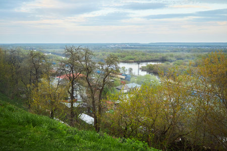 Vladimir, Russia - May 08, 2022: Panorama of the city from a height on the Klyazma riverのeditorial素材