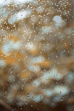Rain drops or condensation on the glass. It is a cold autumn or winterの写真素材