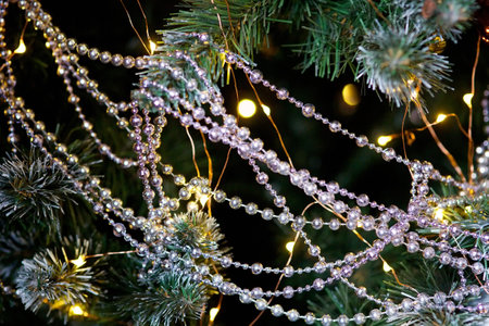 Elegant decorated with balls and figures Christmas tree with a beautiful design.の写真素材