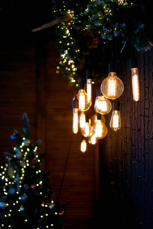 Lighting and lamps on the wall. Interior decoration for the holiday.