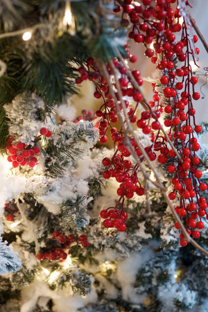 Elegant decorated with balls and figures Christmas tree with a beautiful design.の写真素材