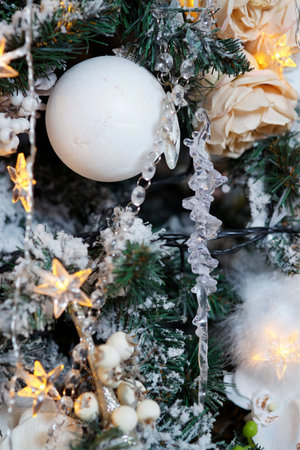 Elegant decorated with balls and figures Christmas tree with a beautiful design.の写真素材