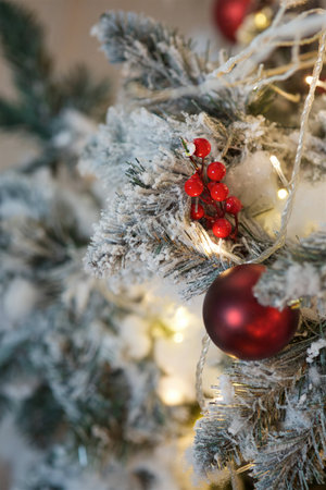 Elegant decorated with balls and figures Christmas tree with a beautiful design.の写真素材