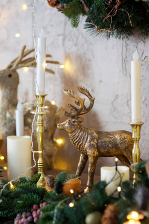 New Year and Christmas decoration at home. Close-up of decorative elements.の写真素材