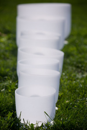 A musical instrument for playing religious music in shamanistic or Buddhist temples. Crystal bowl for the performance of music.の写真素材
