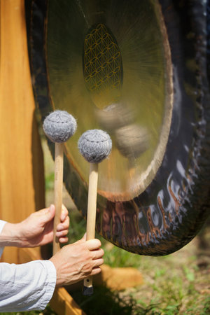 A musical instrument for playing music. Gong for music performance.の写真素材