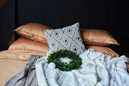 Bedroom in the loft style interior. Bright colors.の写真素材