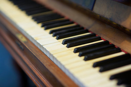 The keys of an old piano close-up. Vintage musical instrumentの写真素材