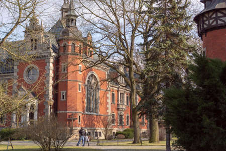 PÅawniowice Poland 08 march 2020 . The palace and park complex in PÅawniowice Parkのeditorial素材