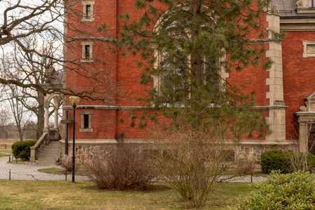 PÅawniowice Poland 08 march 2020 . The palace and park complex in PÅawniowice Parkのeditorial素材