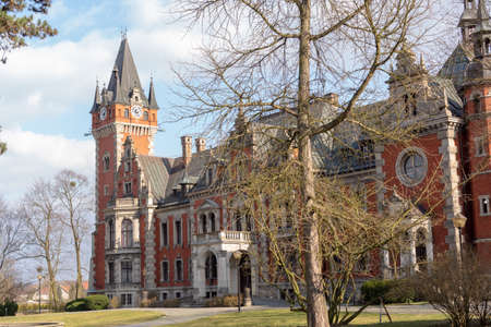 PÅawniowice Poland 08 march 2020 . The palace and park complex in PÅawniowice Parkのeditorial素材