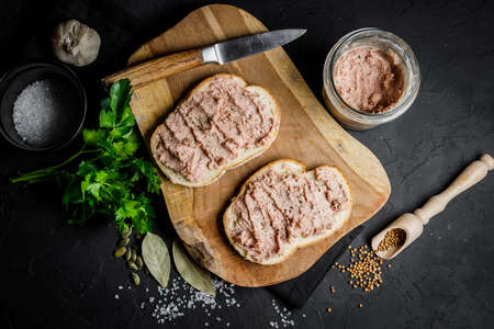 Pate sandwich on a black backgroundの写真素材