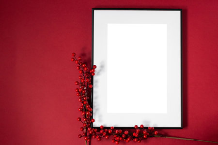 White picture frame with decorations. Mock up for your photo or text. Place your work, print art, white background, pastel color book. Photo realistic 3d illustrationの写真素材