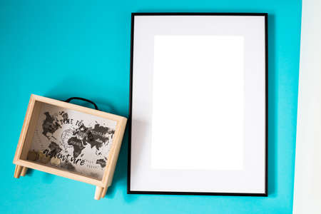 Black picture frame with decorations. Mock up for your photo or text. Place your work, print art,...