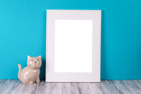 White picture frame with decorations. Mock up for your photo or text. Place your work, print art,...