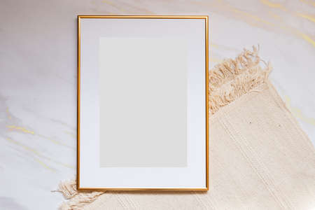 White picture frame with decorations. Mock up for your photo or text. Place your work, print art,...