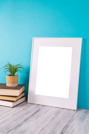 White picture frame with decorations. Mock up for your photo or text. Place your work, print art,...