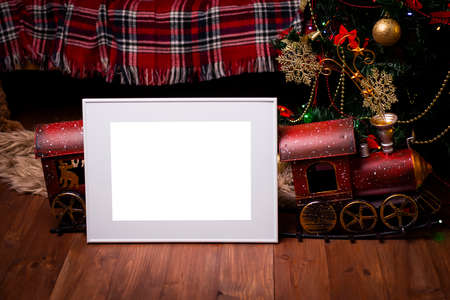 White picture frame with decorations. Mock up for your photo or text. Place your work, print art,...