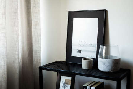 White picture frame with decorations. Mock up for your photo or text. Place your work, print art,...