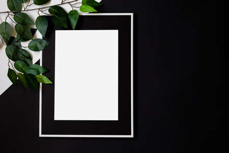 White picture frame with decorations. Mock up for your photo or text. Place your work, print art,...