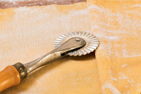 fresh pasta with eggs, flour and wheat semolinaの写真素材