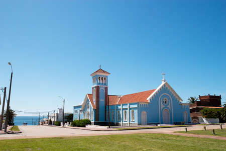 Blue historic church from Punta Del Este Uruguayの写真素材