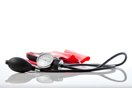 red Blood pressure cuff, close-up issolated