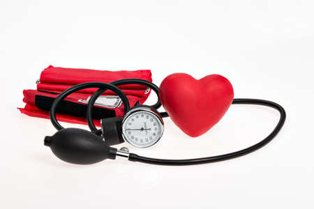 Stethoscope with red heart on white backgroundの写真素材
