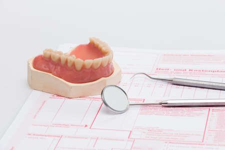 Denture with mouth mirror, denture model