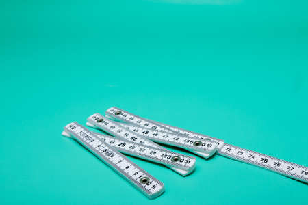 Inch rule on bright green background, Detailの写真素材