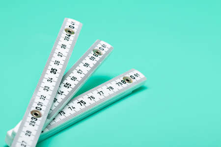 Inch rule on bright green background, Detailの写真素材