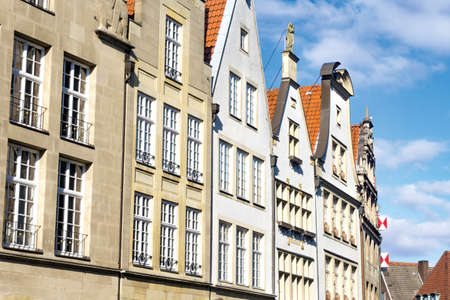 Historic gabled houses on Prinzipalmarkt in the old town of Muenster, North Rhine-Westphaliaの写真素材