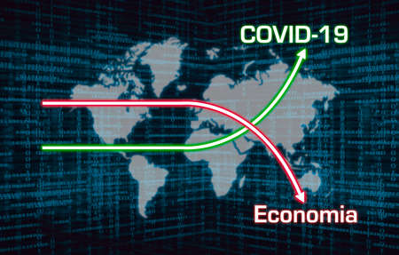 Corona crash - graphic on blackboard showing the stock market collapse or the financial crisis...