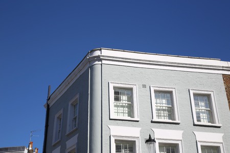 Modern stone facade on a sunny dayの写真素材