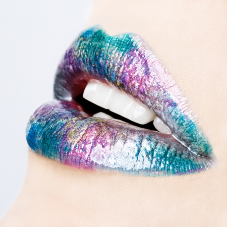 Beautiful iridescent female lips close up の写真素材