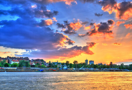 Beautiful sunset over Warsaw HDR-high dynamic range の写真素材