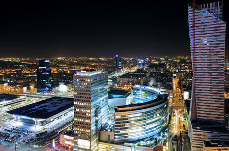View of the center of Warsaw at nightの写真素材