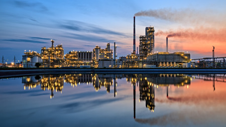 Oil refinery at dusk. HDR - high dynamic rangeの写真素材