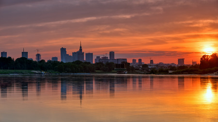 View of the city center from the river at sunset. HDR - high dynamic rangeの写真素材
