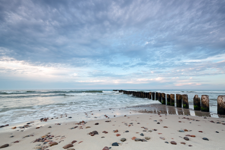 Kuznica Beach on the Baltic Sea and beautiful sky with cloudsの写真素材