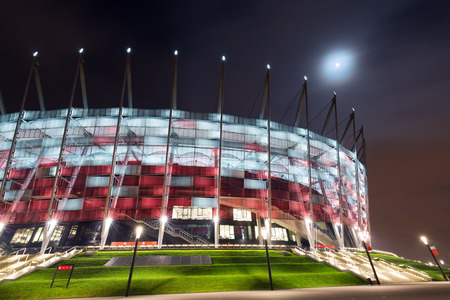 Warsaw, Poland - National Stadium in Warsaw at night. November 23 2015.のeditorial素材