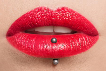 Passionate red lips,macro photography. Small depth of fieldの写真素材