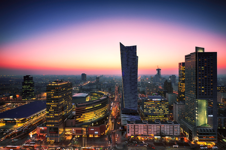 Warsaw city center at sunset. HDR - high dynamic rangeの写真素材