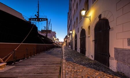 Street in the port of Gdansk at night