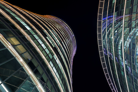 Skyscrapers in the night sky in Warsaw