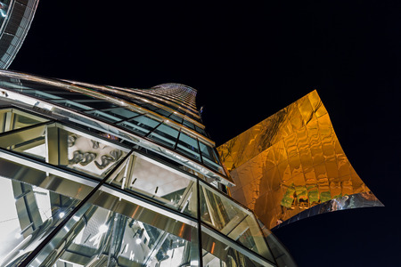 Skyscrapers in the night sky in Warsawのeditorial素材